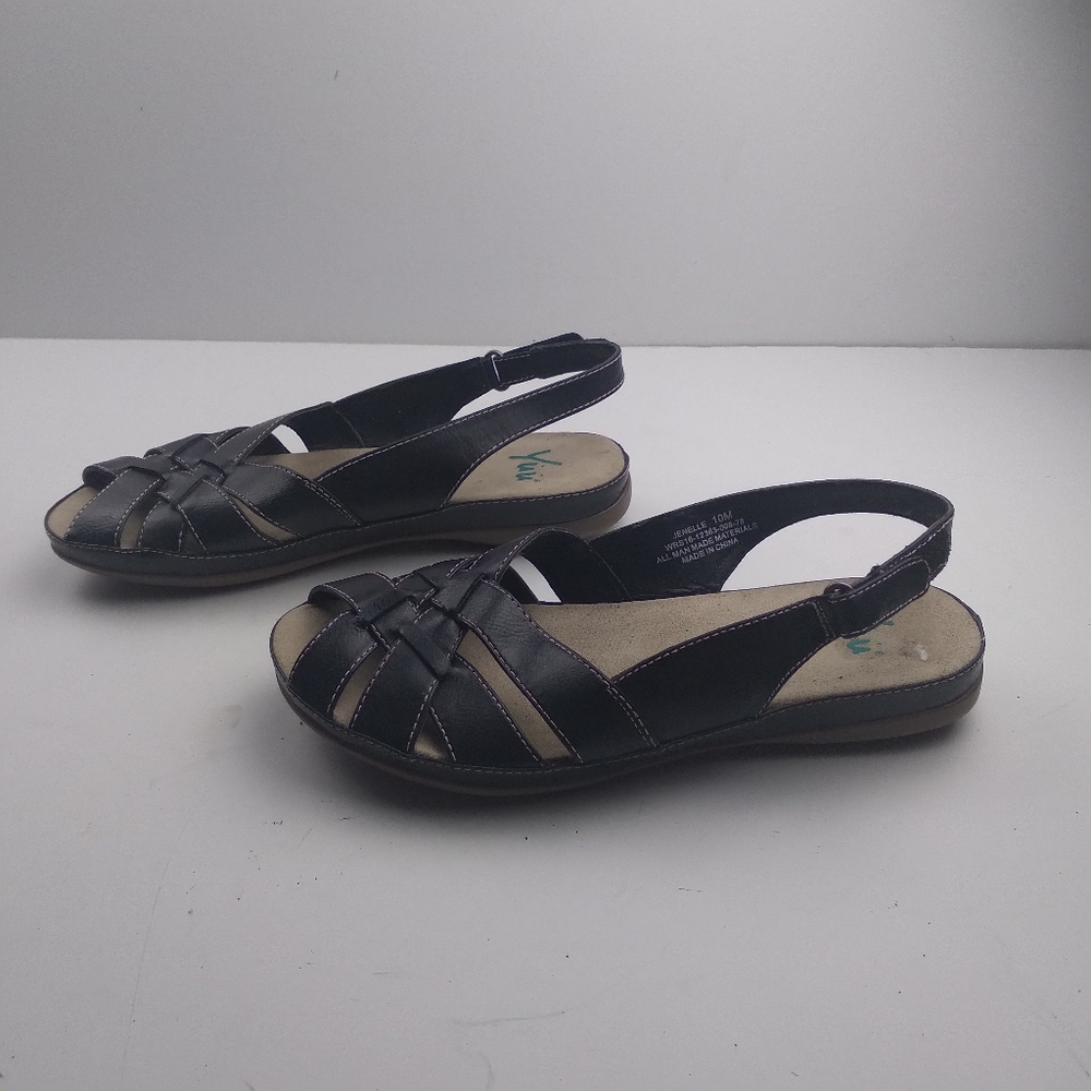YUU Jenelle black crisscross slingback peep toe sandals wemon size 10.